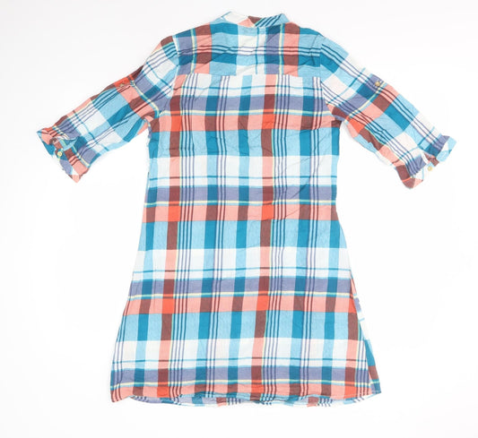 Preworn Womens Blue Plaid Viscose T-Shirt Dress Size S Round Neck