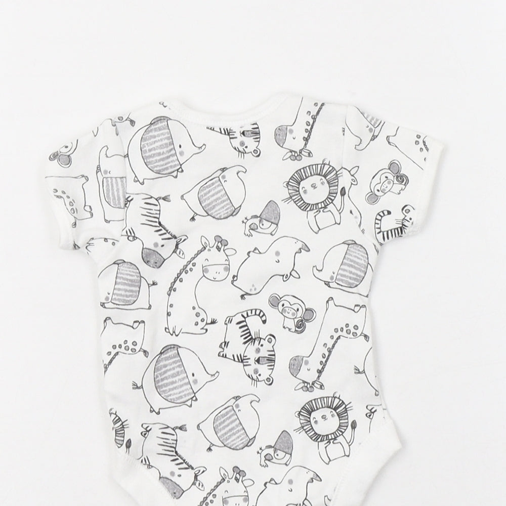 George Baby White Geometric Cotton Romper One-Piece One Size Snap - Cute Animals