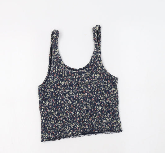 Hollister Womens Blue Floral Cropped Tank Size S Scoop Neck