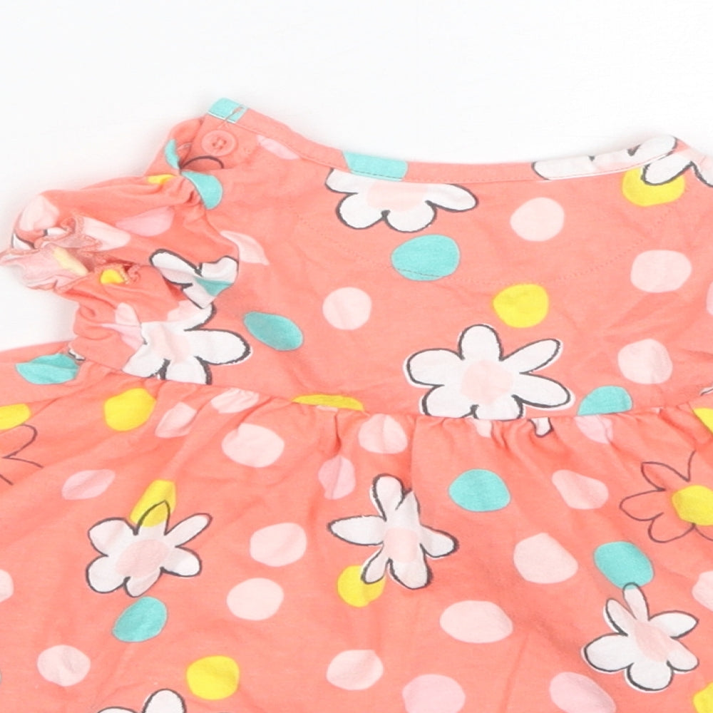 Marks and Spencer Baby Pink Polka Dot Cotton Shift Size 3-6 Months Round Neck