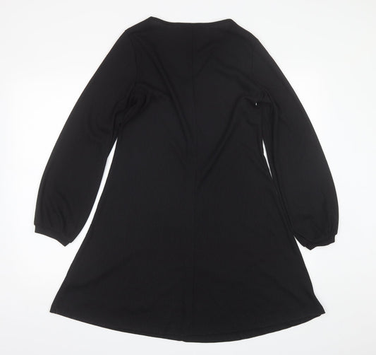 Nutmeg Womens Black Polyester Shift Size 10 V-Neck