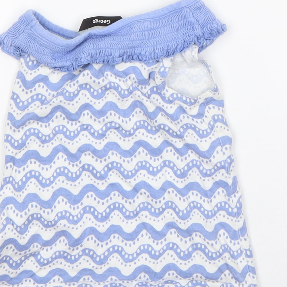 George Girls Blue Striped Cotton A-Line Size 18-24 Months
