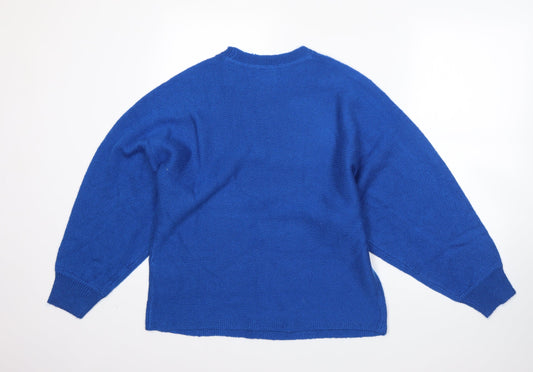 Body Flirt Womens Blue Round Neck Acrylic Pullover Jumper Size S