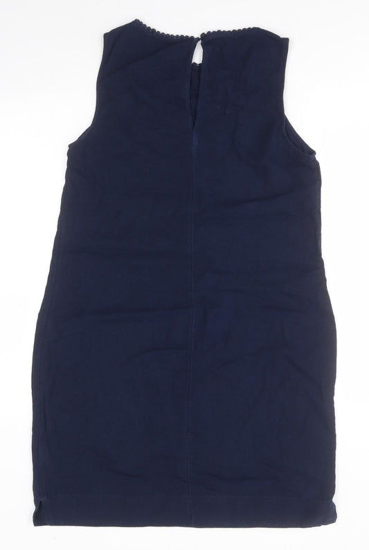 Marks and Spencer Womens Blue Flax Pencil Dress Size 12 Round Neck