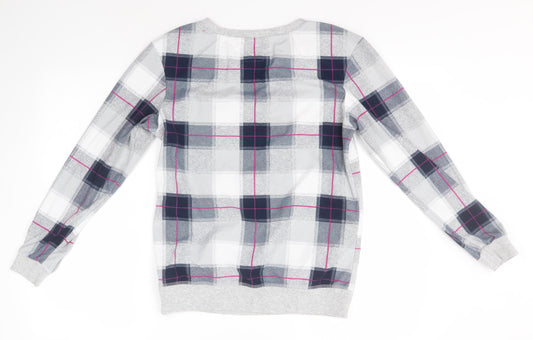 NEXT Womens Grey Round Neck Check Polyester Pullover Jumper Size XS