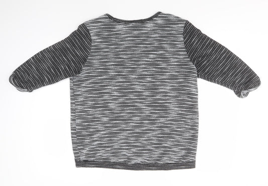 H&M Womens Grey Round Neck Striped Polyester Pullover Jumper Size M