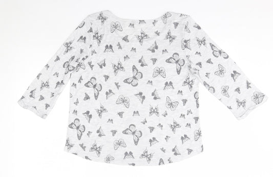 M&Co Womens Grey Viscose Basic Blouse Size 14 Round Neck - Butterflies