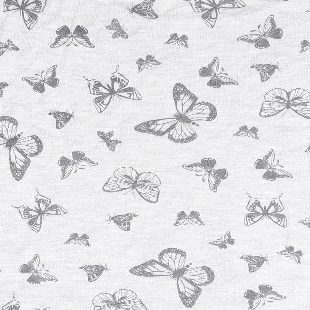 M&Co Womens Grey Viscose Basic Blouse Size 14 Round Neck - Butterflies