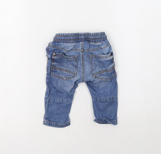 NEXT Baby Blue Cotton Jogger Jeans Size 3-6 Months Drawstring