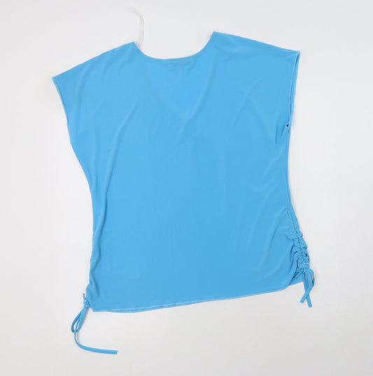 Xpose Womens Blue Polyester Basic Blouse Size XL V-Neck - Ruched