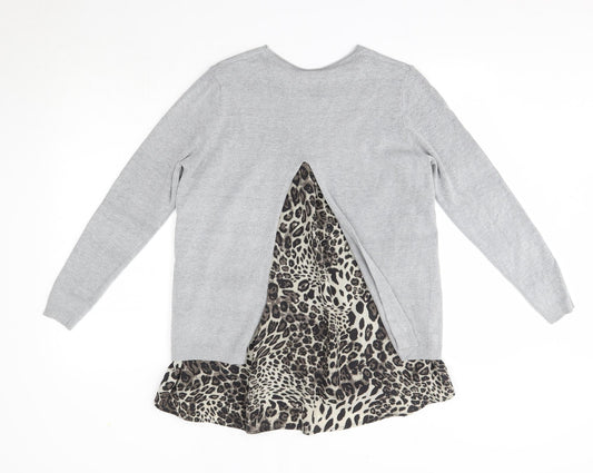 Finery Womens Grey Round Neck Viscose Pullover Jumper Size S