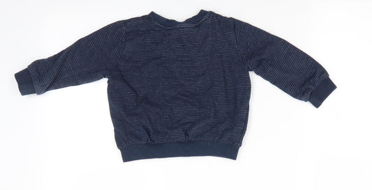 Florence and Fred Boys Blue Striped Cotton Pullover Sweatshirt Size 2-3 Years Pullover - Fine White Stripe Green Star Logo