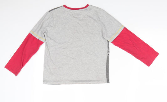Avengers by George Boys Grey Solid Cotton Pyjama Top Size 9-10 Years Pullover - Faux Red Short Sleeves Character print