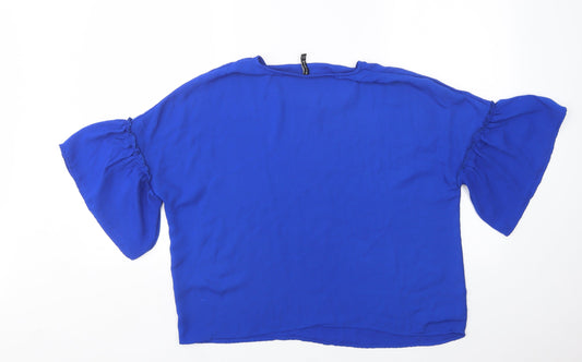 Stradivarius Womens Blue Polyester Basic Blouse Size XL Round Neck