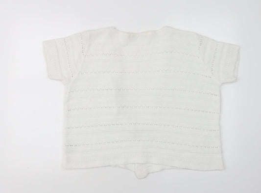 EWM Womens White V-Neck Acrylic Cardigan Jumper Size L