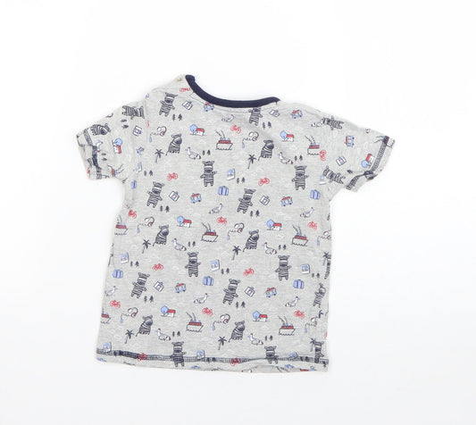 George Boys Grey Cotton Basic T-Shirt Size 9-12 Months Round Neck - zebra