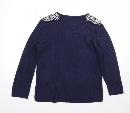 Klass Womens Blue Round Neck Acrylic Pullover Jumper Size L