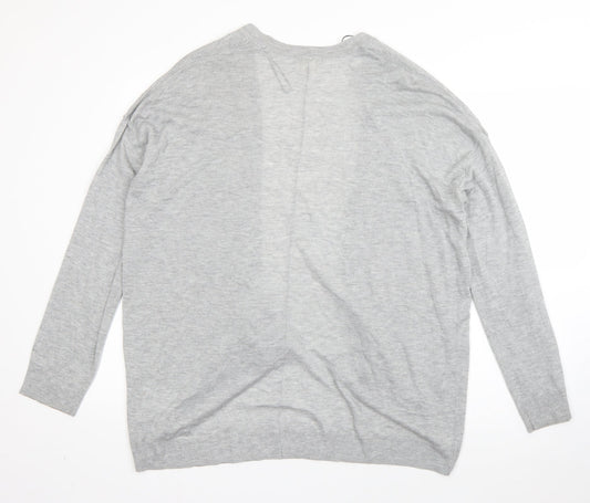 H&M Womens Grey V-Neck Acrylic Cardigan Jumper Size M