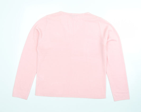 Debbie Morgan Womens Pink V-Neck Acrylic Pullover Jumper Size L