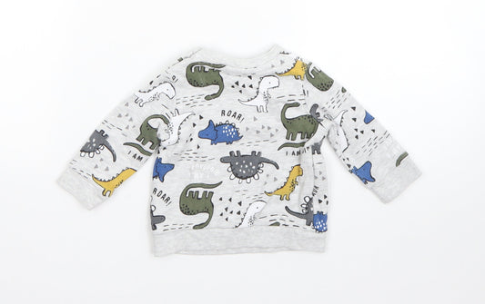 F&F Boys Grey Cotton Pullover Jumper Size 0-3 Months - dinosaurs