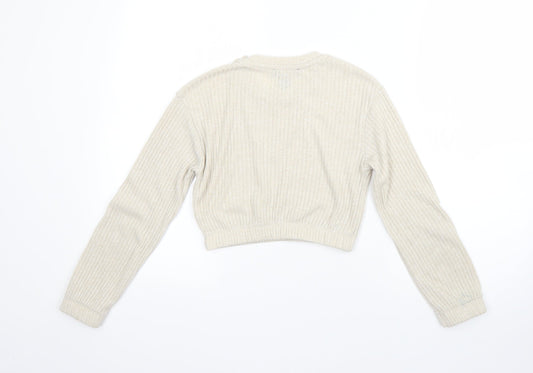 New Look Girls Beige Round Neck Polyester Shrug Jumper Size 9 Years