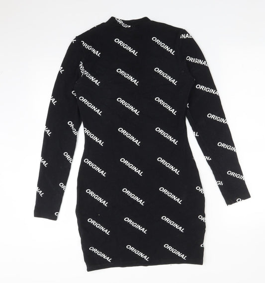 H&M Womens Black Polyester Bodycon Size 8 Mock Neck - ORIGINAL
