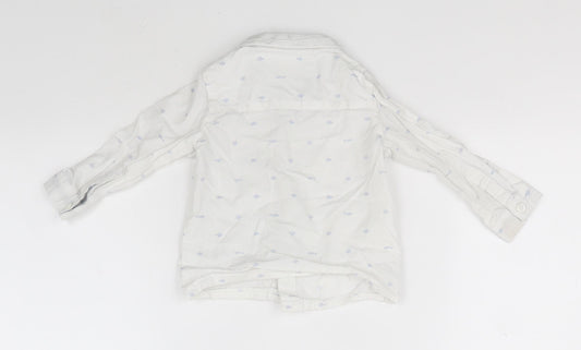 mamas & papas Girls White Cotton Basic Button-Up Size 9-12 Months Collared - Fish