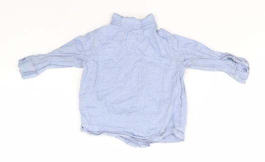 H&M Boys Blue Cotton Basic Button-Up Size 3-6 Months Collared