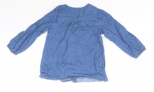 Matalan Girls Blue Cotton Basic Button-Up Size 3-4 Years Crew Neck