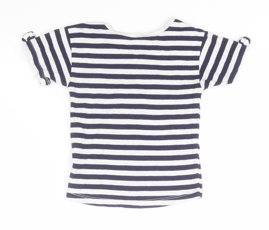 PEPPERLAND Girls Blue Striped Basic T-Shirt Size 2-3 Years Round Neck - Palm Tree