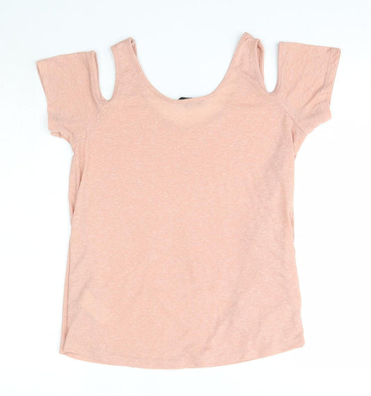 New Look Womens Pink Polyester Basic Blouse Size 6 Round Neck