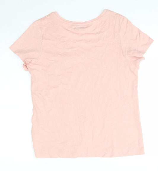 encuentro Womens Pink Polyester Basic T-Shirt Size S V-Neck