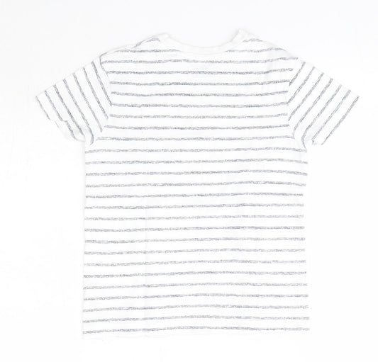 NEXT Boys White Striped 100% Cotton Basic T-Shirt Size 4 Years Round Neck