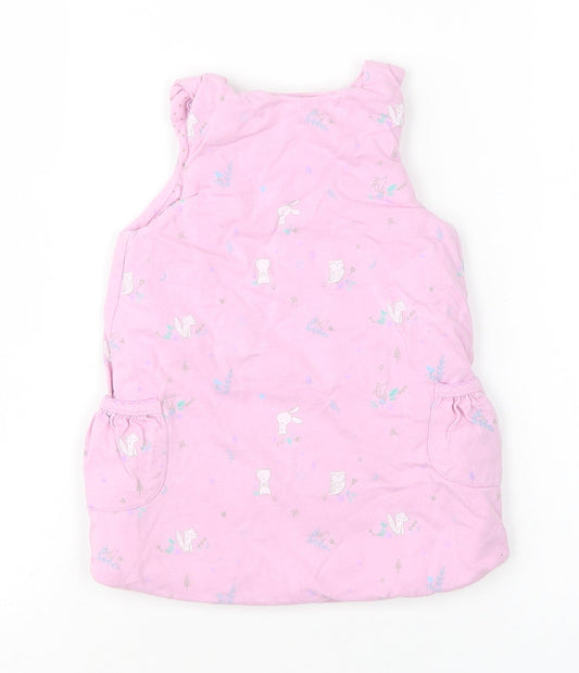Mini Club Girls Pink Floral Cotton Jumper Dress Size 3-6 Months Round Neck