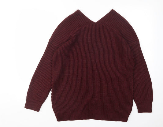 New Look Womens Purple V-Neck Pullover Jumper Size M