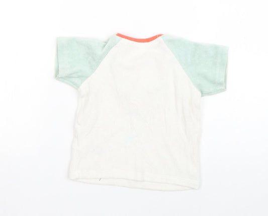M&S Boys White Cotton Basic T-Shirt Size 9-12 Months Round Neck