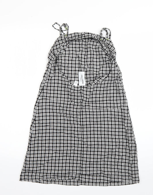 COLLUSION Womens Black Plaid Viscose A-Line Size 10 Square Neck