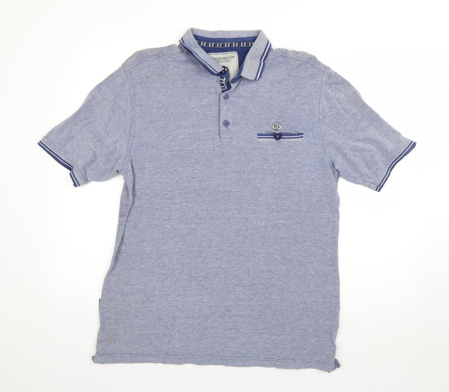 Manchester City Mens Blue Cotton Polo Size L Collared