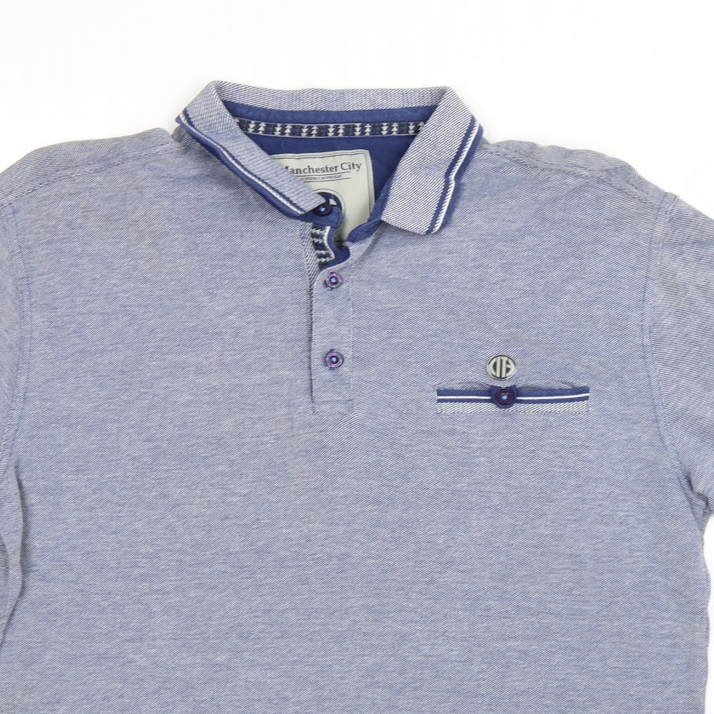 Manchester City Mens Blue Cotton Polo Size L Collared
