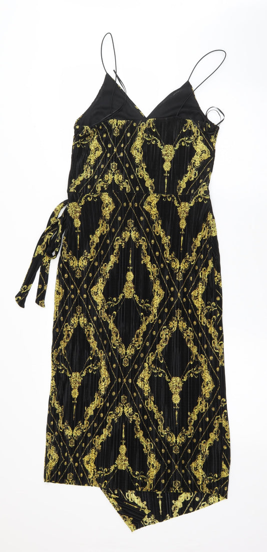 River Island Womens Black Argyle/Diamond Polyester Shift Size 6 V-Neck