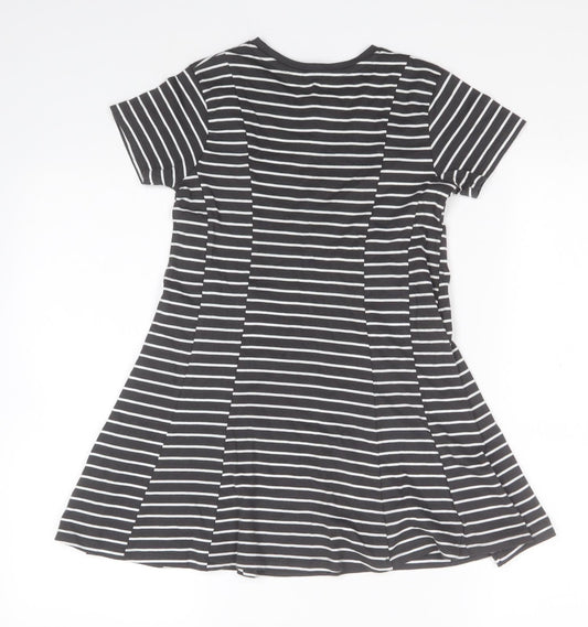 NEXT Girls Green Striped Cotton A-Line Size 7 Years Round Neck