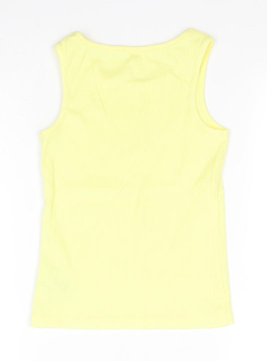 NEXT Girls Yellow Cotton Basic Tank Size 7 Years Round Neck