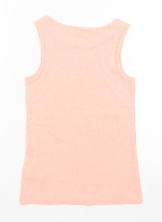 NEXT Girls Pink Cotton Basic Tank Size 7 Years Round Neck