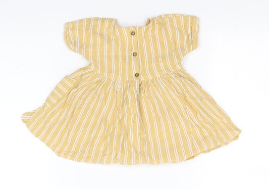 NEXT Girls Orange Striped Viscose A-Line Size 3-6 Months Round Neck