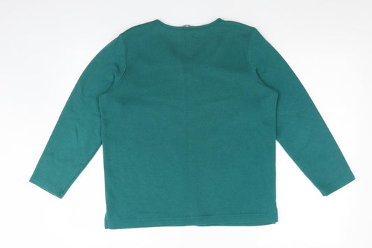 BM Womens Green V-Neck Polyester Pullover Jumper Size S