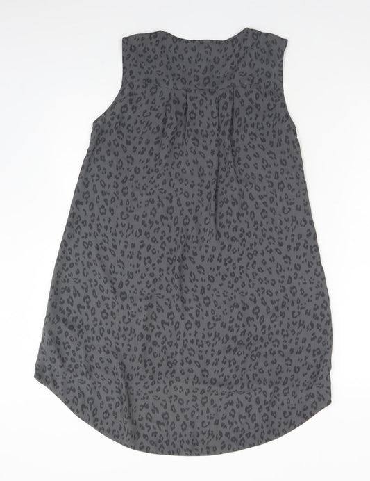 H&M Womens Grey Animal Print Polyester Basic T-Shirt Size 6 Round Neck