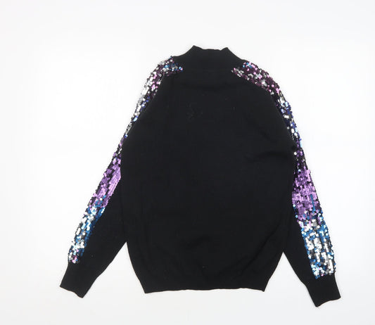 QED London Mens Black Mock Neck Acrylic Pullover Jumper Size S