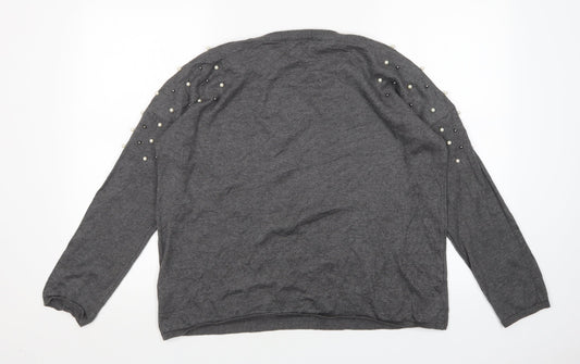 Peacocks Womens Grey Round Neck Acrylic Pullover Jumper Size 14