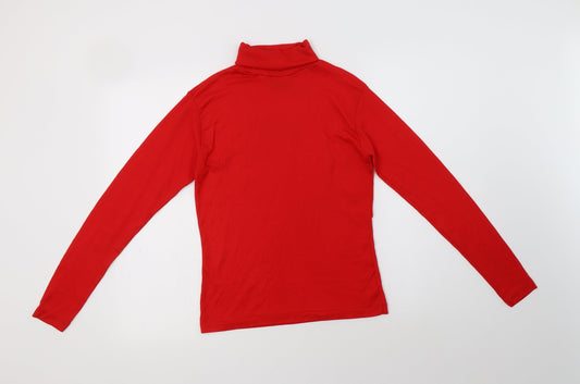 Creations Womens Red Nylon Basic T-Shirt Size 8 Roll Neck