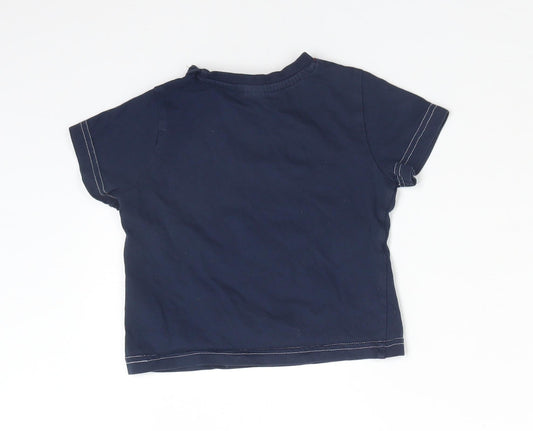 F&F Boys Blue Cotton Basic T-Shirt Size 12-18 Months Crew Neck - DADDY'S LITTLE STRIKER